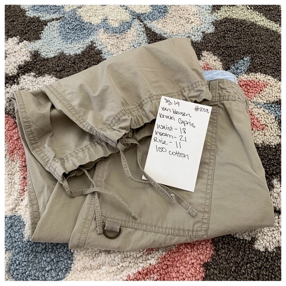 #208 Van Heusen Khaki Tan Cargo Style Capris Wide Drawstring Cuff Pants Size 14 - Picture 3 of 3
